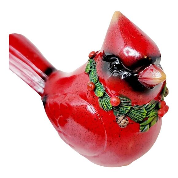 Set Of 2 Red Cardinal Birds Figurine Christmas Wreaths 3" Tall - Picture 5 of 9